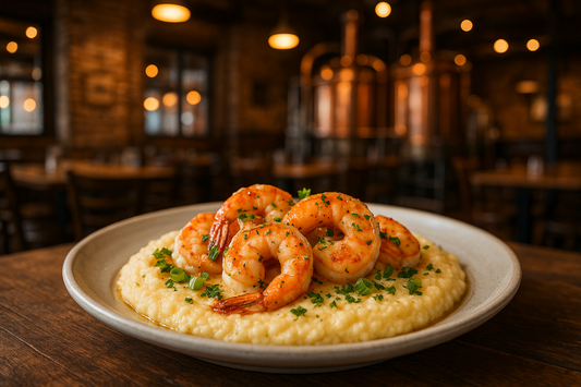 Delicious shrimp and gouda grits from S&S Cookin brunch class in Atlanta