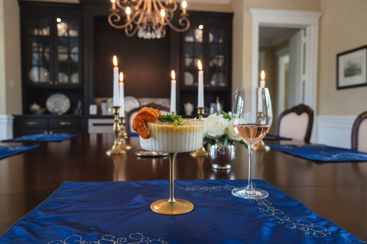 Shrimp appetizer in home dining