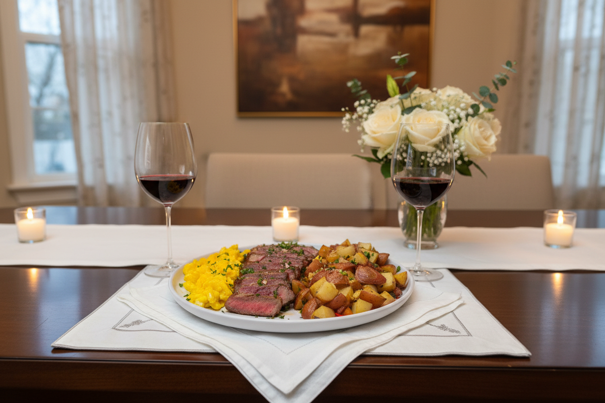 Steak dish in elegant home